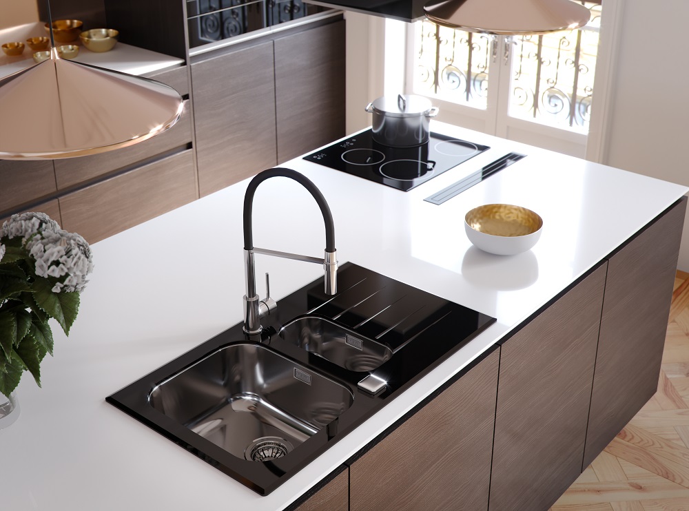Black kitchen and black accents:  kitchen sink, kitchen taps ...
