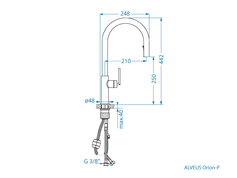 Dimenzije kuhinjske pipe Alveus Orion