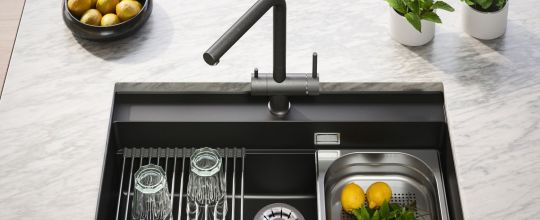 Fregadero de cocina Alveus Atrox de material compuesto Algranit, negro, de un seno