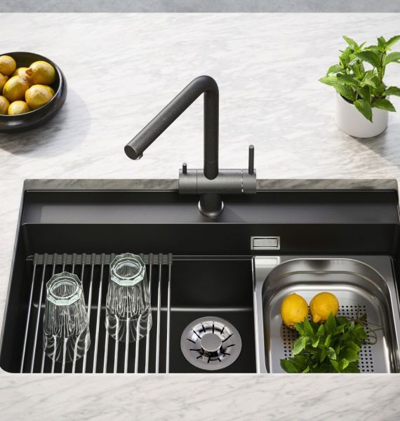 Fregadero de cocina Alveus Atrox de material compuesto Algranit, negro, de un seno