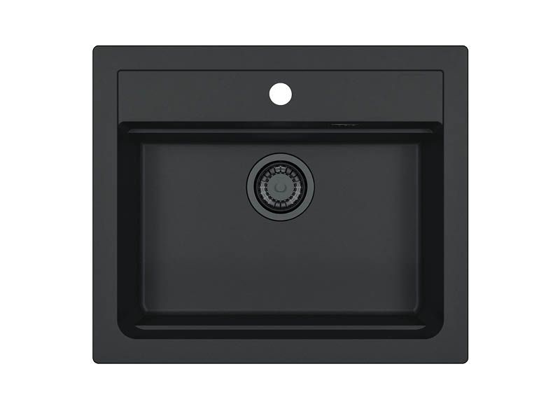 popolnoma črno, granitno korito za kuhinjo s črnim odtokom Alveus Atrox 30 QC Black Edition