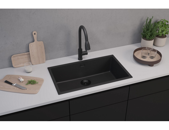Big black kitchen sink and tap Alveus