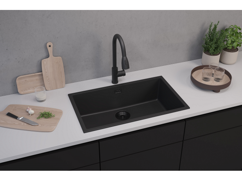 Big black kitchen sink and tap Alveus