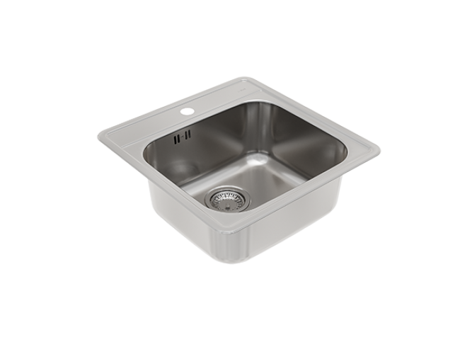 Modelo 3D de un fregadero de cocina individual de acero inoxidable con un orificio para el grifo de cocina