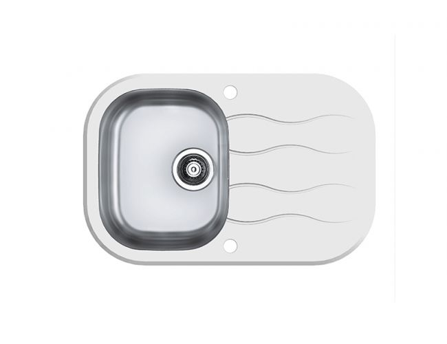 Fregadero blanco WAVE 20 con superficie de escurrido, vidrio templado, 760x500