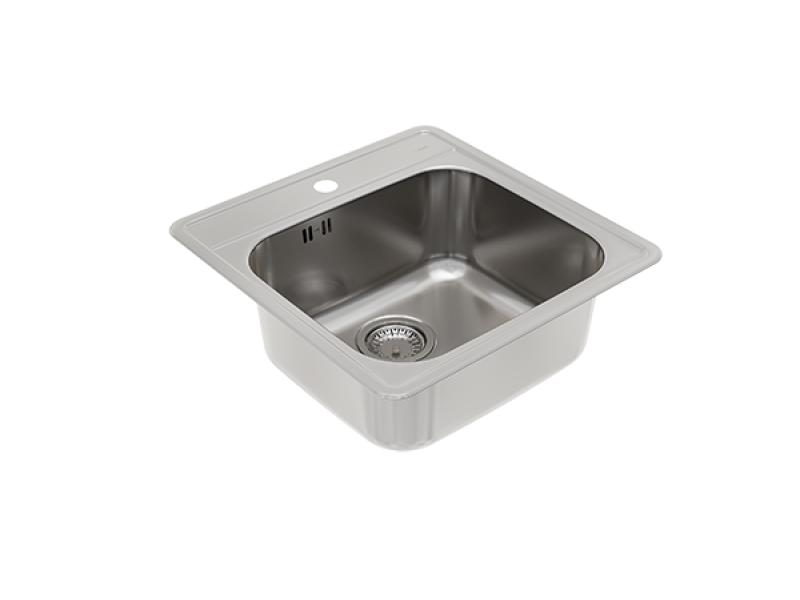 Modelo 3D de un fregadero de cocina individual de acero inoxidable con un orificio para el grifo de cocina