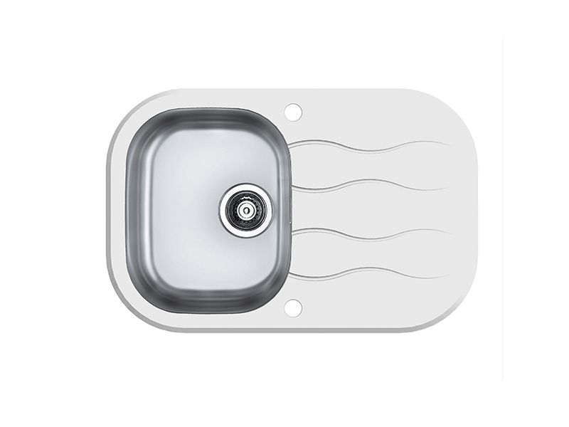 Fregadero blanco WAVE 20 con superficie de escurrido, vidrio templado, 760x500